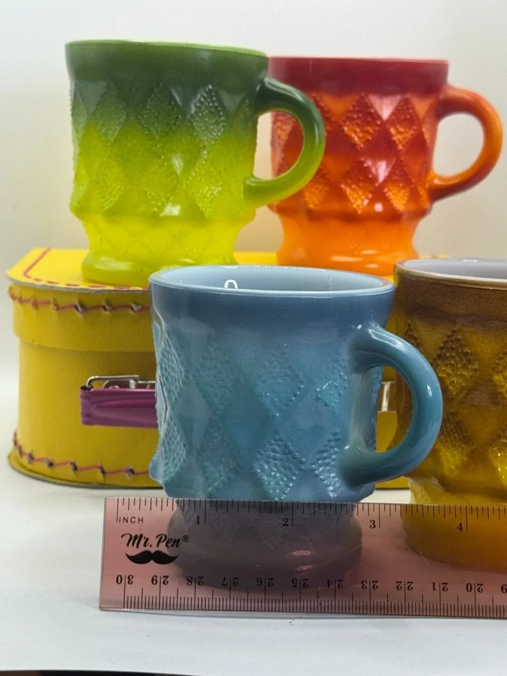 Vintage Fire King Kimberly Diamond Milk Glass Mugs Set of 4 Ombre Anchor Hocking